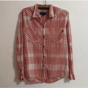 VANS Women’s Shirt Long Sleeve Button Down Pink Plaid Blouse Top Size L